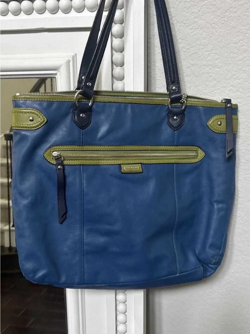 RARE Coach Daisy Spectator Emma Leather Tote Bag - Moonlight Blue & Lime